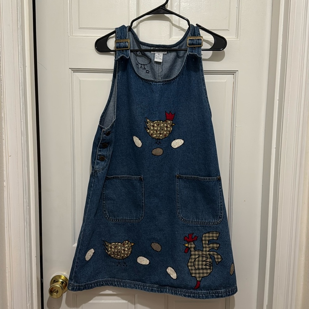 EUC Farmhouse Couture Denim Chicken Sleeveless Dress with Pockets Size XL